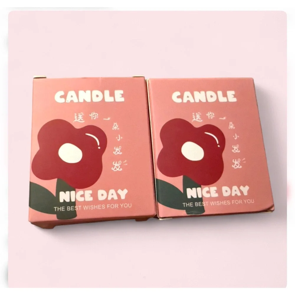 2Pc Pink Flower Soy Wax‎ Candles Tulip Shaped Handmade Pastel Home Decor 2.75in